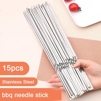 10/15Pcs Stainless Steel Barbecue Skewer Reusable BBQ Kebab