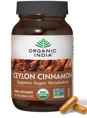 美国rganic India 锡兰肉桂草本补充剂 血糖健康 90粒