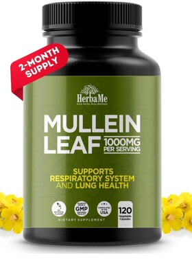 美国Mullein Leaf 1000 毫克 肺清洁 耳朵健康提取粘液缓解草本