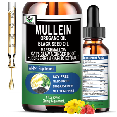 美国16合1 肺部有机毛蕊花滴剂 呼吸健康含牛至油与黑籽油Mullein