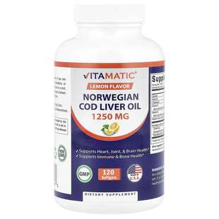 美国Vitamatic 挪威鳕鱼肝油 柠檬味 1250 毫克 120粒软凝胶