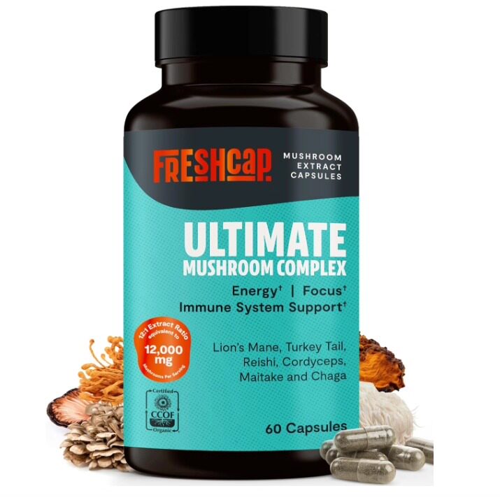 美国FreshCap蘑菇补充剂12000毫克用于记忆益智大脑补充剂60粒