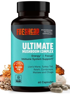 美国FreshCap蘑菇补充剂12000毫克用于记忆益智大脑补充剂60粒
