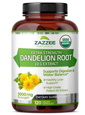 美国Zazzee USDA有机蒲公英根 10:1提取物3000毫克强度10倍提取物
