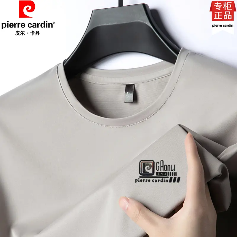 皮尔卡丹夏季高档桑蚕丝短袖T恤
