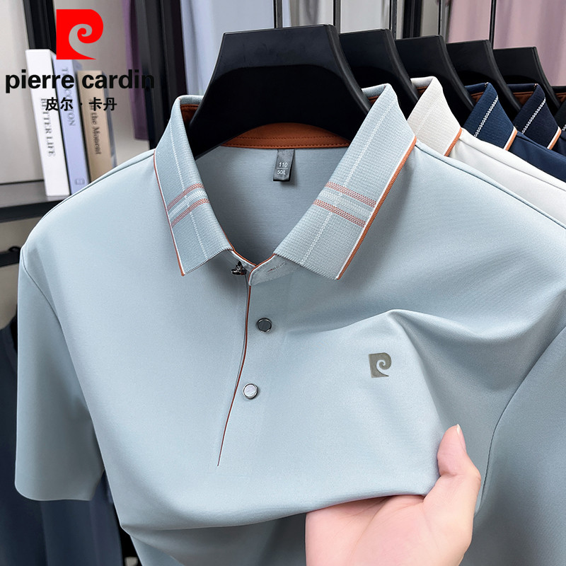 皮尔卡丹夏季轻奢桑蚕丝短袖t恤2025冰丝速干男士商务翻领polo衫