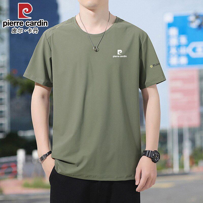 皮尔卡丹冰丝速干短袖t恤2026夏季薄款男士宽松大码圆领半袖上衣
