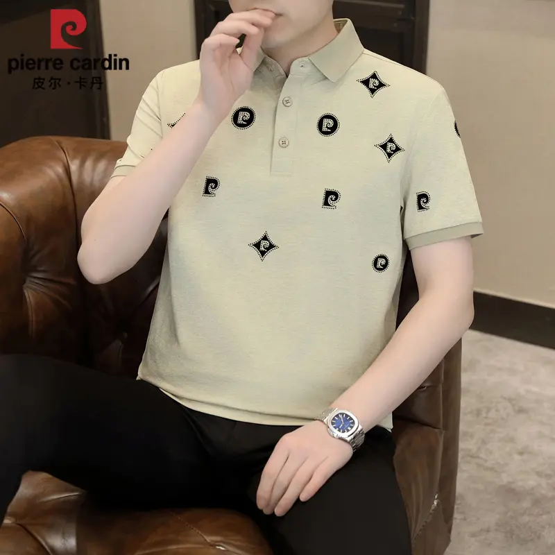 皮尔卡丹polo衫高档轻奢男士植绒半袖2026夏季新款商务翻领T恤衫