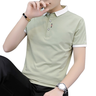 男士短袖t恤夏天纯棉半袖翻领Polo衫青年男装纯色简约休闲上衣服
