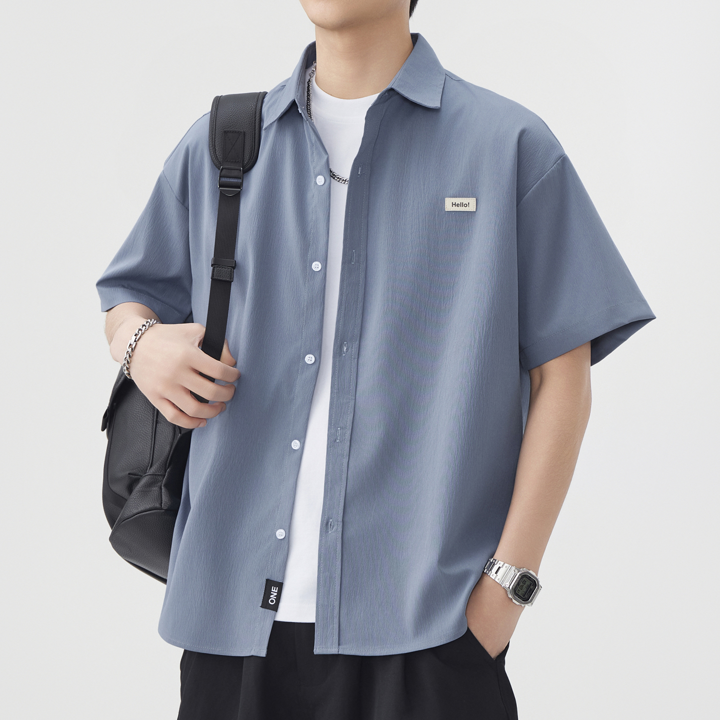 潮牌衬衫男休闲夏季宽松短袖外套