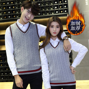 秋季 保暖毛衫 新款 背心学生情侣装 线衣 毛衣马甲加绒加厚针织衫 男士