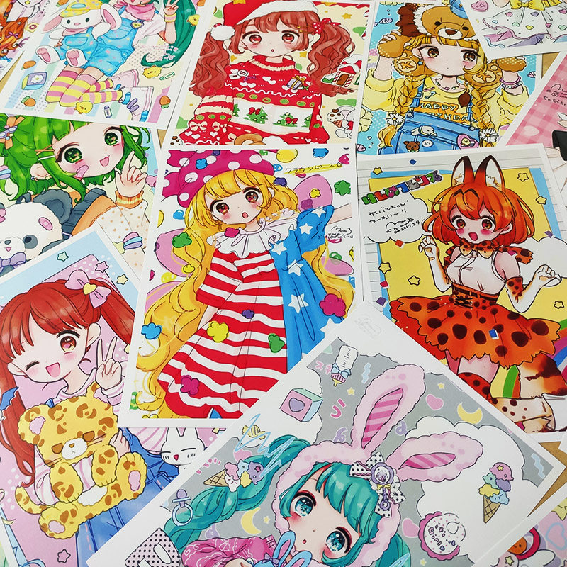 动漫临摹卡漫画人物儿童画卡通少儿美术马克笔范绘画卡片素材考级