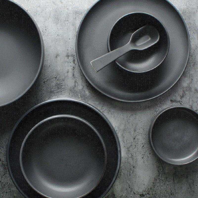 ceramic tableware plate set dinner matt dark gray flat hom