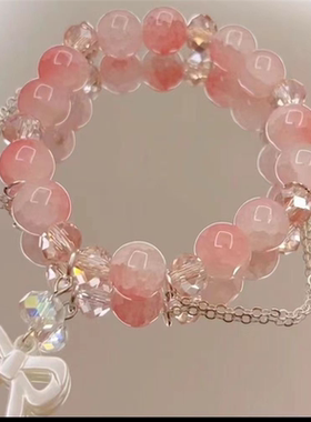 水蜜桃琉璃手串小清新气质蝴蝶结手链送闺蜜好友简约新中式爆珠高