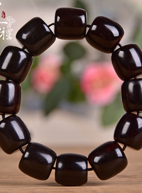 善礼西藏牦牛角桶珠手串佛珠手链男女藏式黑牛角骨文玩