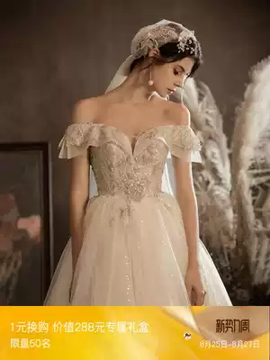 Mantingfang (Li Xi Fu Meng)one-shoulder wedding dress 2021 new female bride heavy industry luxury Qi wedding dress