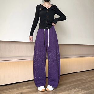爆款 新款 满天星高腰弯刀裤 小个子阔腿裤 女宽松垂坠感抽绳卫裤 春季