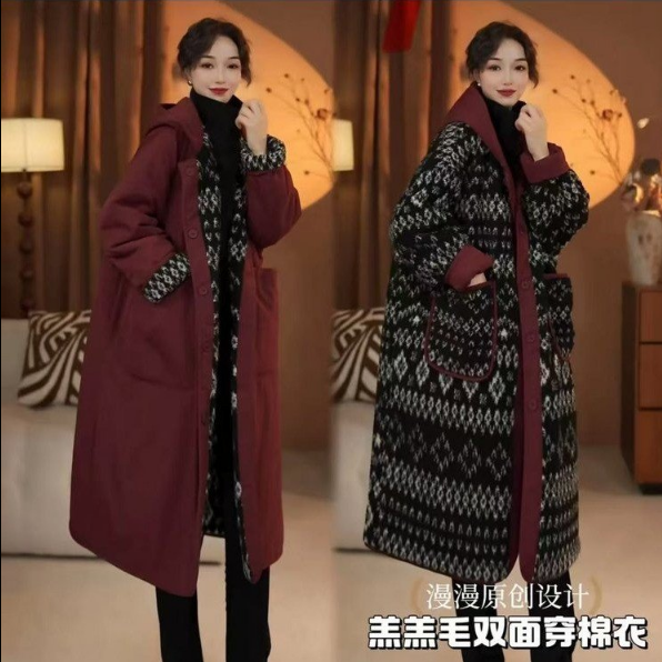 冬季双面双穿加绒长款连帽外套女装新款气质减龄加厚夹棉棉服,女装/女士精品,棉衣/棉服,淘宝优惠券,粉丝福利购,淘宝优惠卷