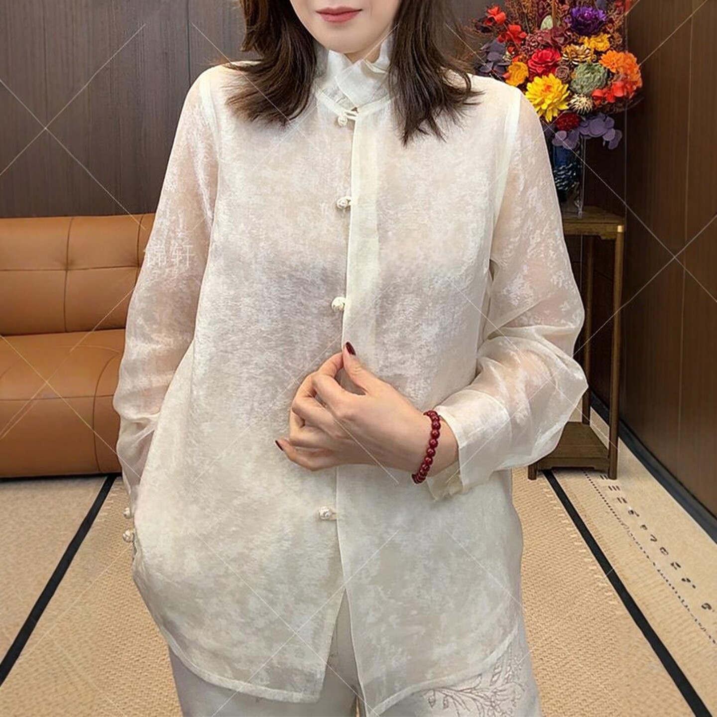 国风重工花苞领长袖衬衫女秋季新款独特别致宽松显瘦百搭通勤上衣