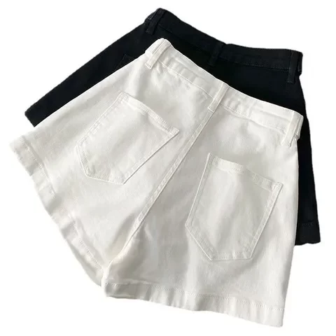 三分女女生高腰夏阔腿裤侧拉链新款ins牛仔短裤热裤港风女显瘦a字