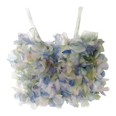 吊带彩色美背系女欲鱼骨花朵上衣表演服抹胸外穿舞台纱花欧根纱纯