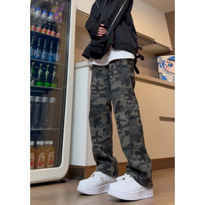 美式复古迷彩裤子男款高街工装裤ootd修身直筒牛仔裤DY258-P60图片