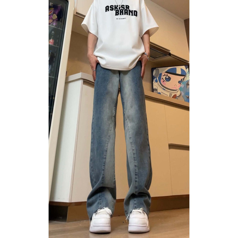 复古渐变牛仔裤男女生裤脚毛边宽松直筒裤美式高街潮裤DY271-P60,男装牛仔裤,星座808A-1