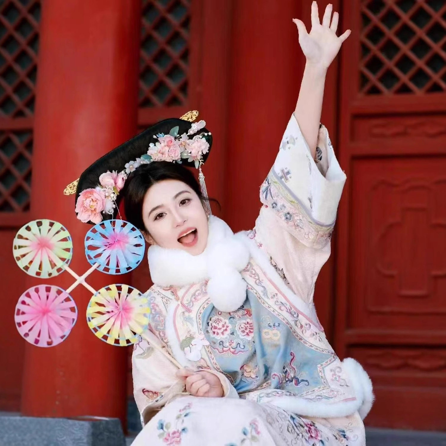 女清代印花古装延吉公主旗袍宫廷格格服两件套旅拍服装女