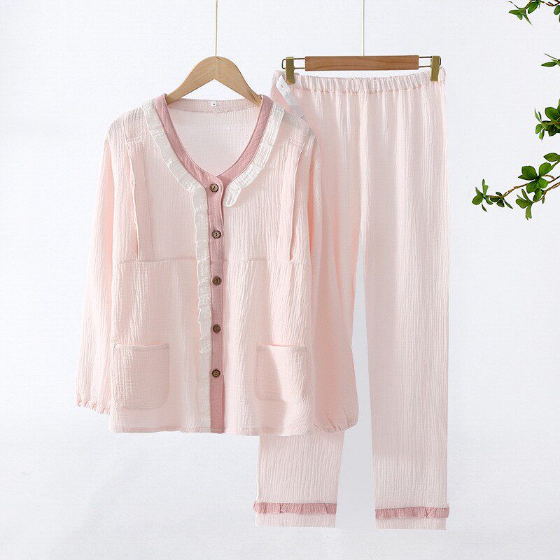 纯棉月子服双层棉纱产后孕妇哺乳衣春夏吸汗透气产妇喂奶家居服套