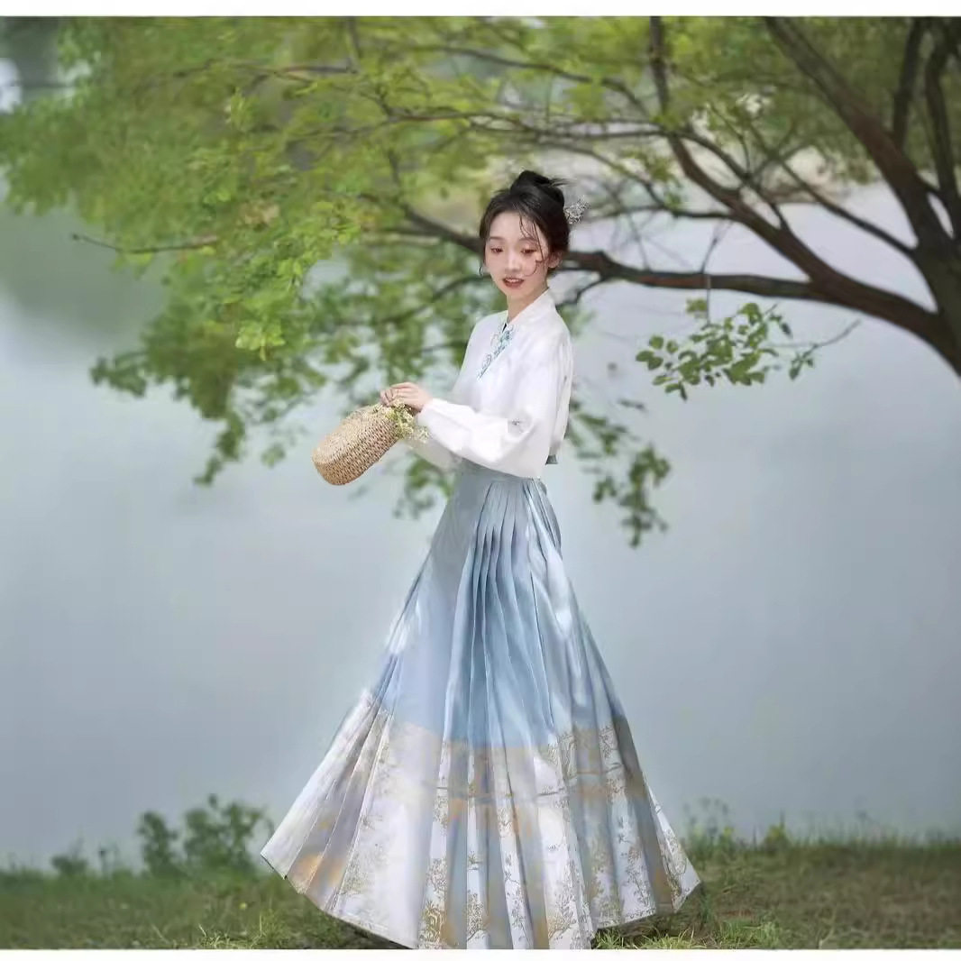 夏季汉服女新款简约印花马面裙全套一整套【满庭芳】薄款通勤古装