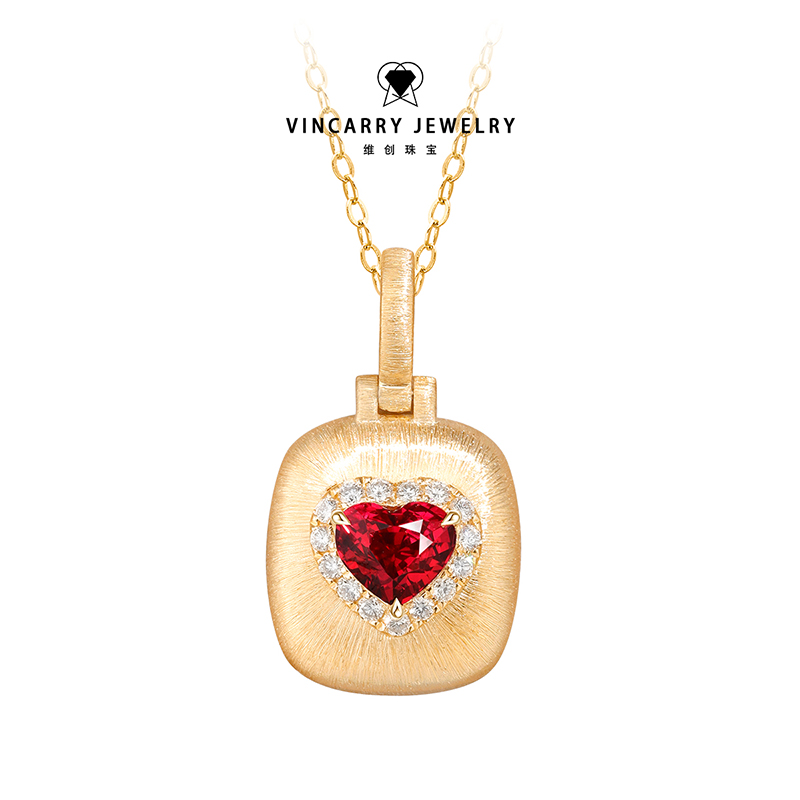 VINCARRY18K金红宝石心形镶钻