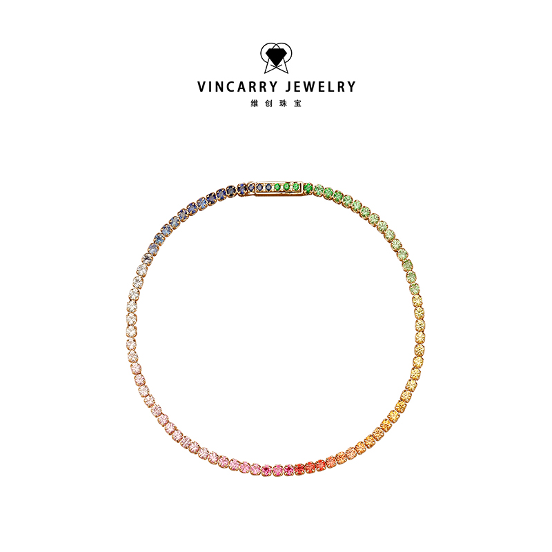 VINCARRY 18K金培育蓝宝石手链女轻奢小众手饰定制