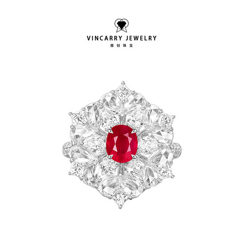 VINCARRY维创珠宝红宝石钻石K金戒指设计师款雪花镶嵌定制