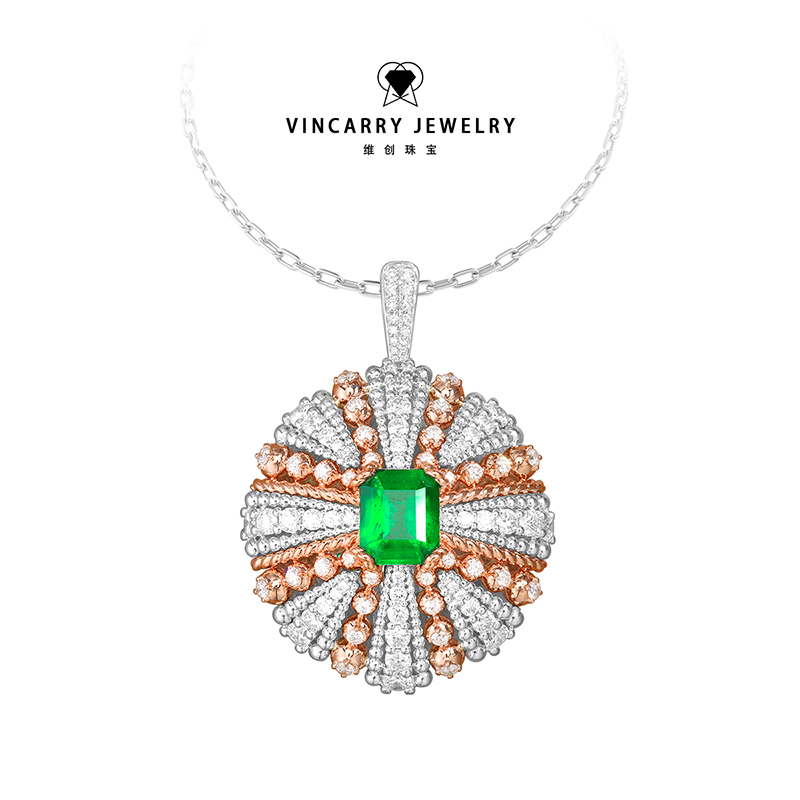 VINCARRY18K金祖母绿吊坠手镯戒指多用设计款培育钻轻奢珠宝定制