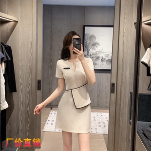 美容院工作服女收腰显廋气质足疗技师spa洗浴按摩正式场合连衣裙