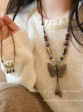 波西米亚异域民族风蝴蝶项链女新中式复古长款吊坠毛衣链挂脖配饰