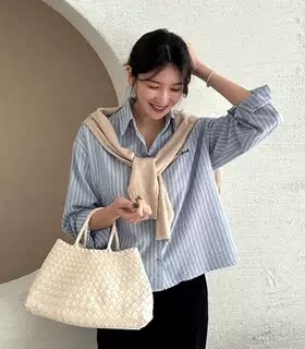 stylenanda春季新款韩国代购流行百搭舒适长袖显瘦条纹POLO领衬衫