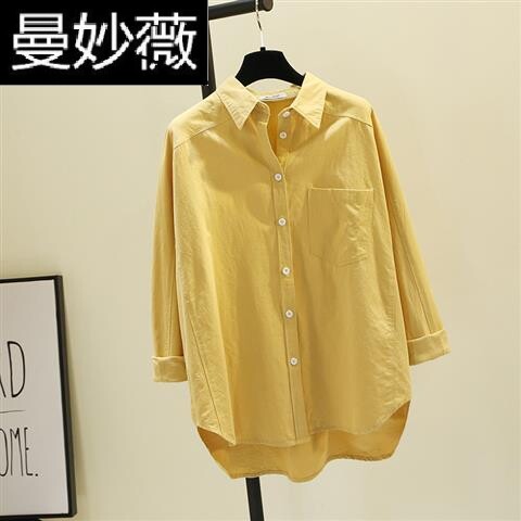 100%纯棉2019秋季新款纯色长袖衬衫女学生衣服宽松韩版衬衣打底衫