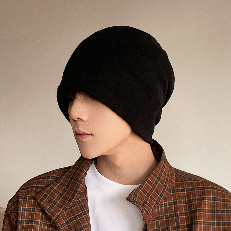 冷帽子男纯色黑色文艺棉帽套头