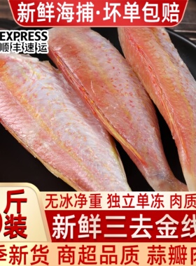 去头金线鱼新鲜速冻金线鱼海鲜红三鱼去头去内脏红杉鱼一整箱顺丰