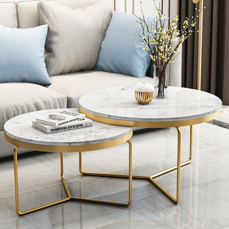 简约现代风金色铁艺轻奢圆形茶几