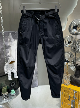 三角标2025春夏弯刀薄款新款休闲裤时尚百搭修身小脚9分半裤子潮