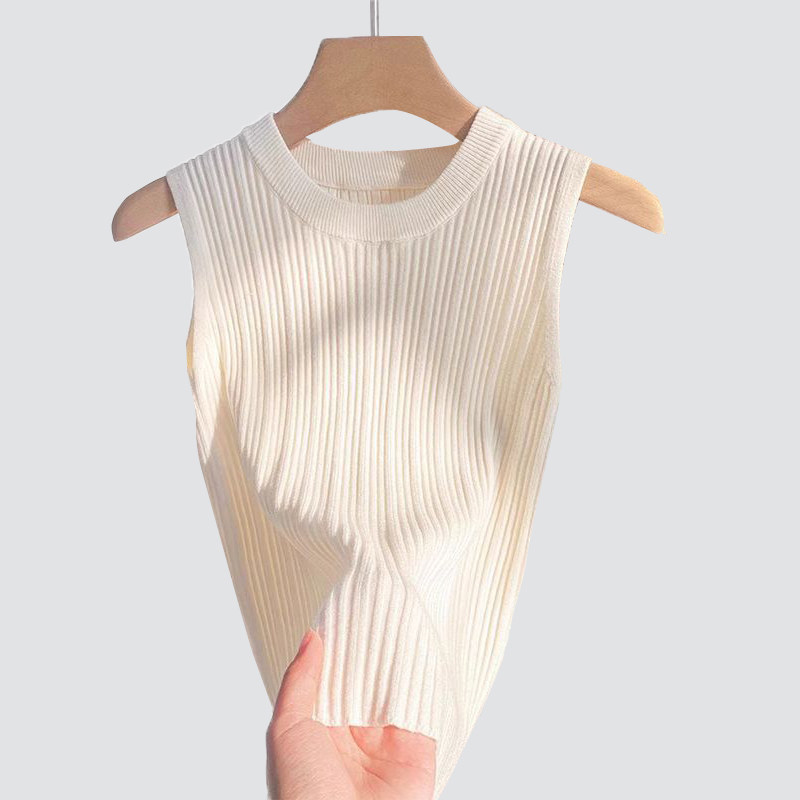 无袖针织吊带圆领冰丝背心女夏季新款薄款打底衫宽松大码外穿上衣