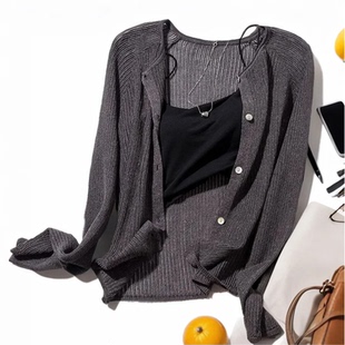 圆领防晒开衫 外搭空调衫 夏季 慵懒风透气镂空长袖 上衣 新款 专柜大码