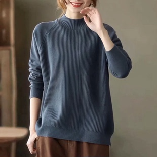 大码女装秋冬季新款纯色半高领打底衫毛衣宽松显瘦内搭针织衫上衣
