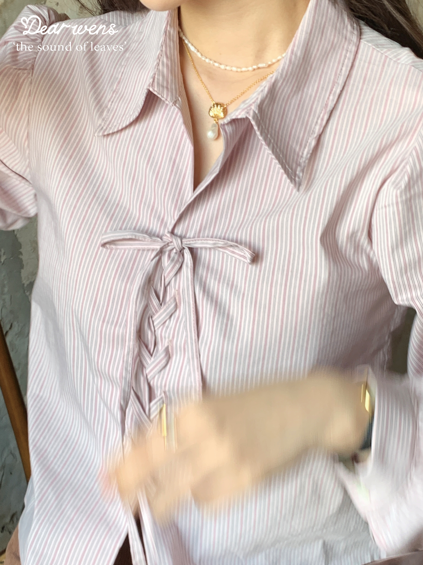 WDDY直筒法式长袖棉交叉绑带衬衫