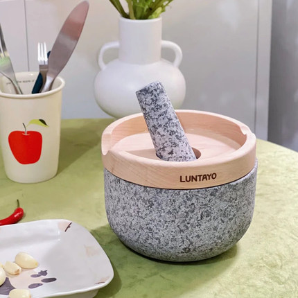 luntayo石材捣泥器家用厨房研磨器手动捣碎机花岗岩石臼捣碎器