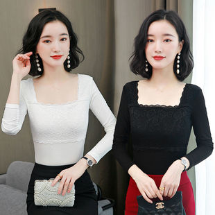打底衫 外穿小衫 蕾丝春秋女装 内搭t恤修身 上衣2023新款 莫代尔长袖
