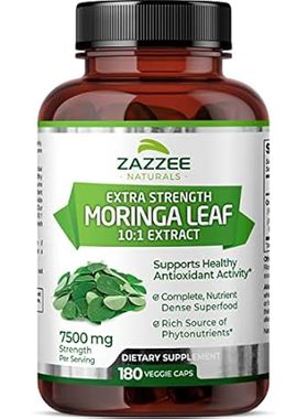 Zazzee Organic Moringa Oleifera Leaf 7500 mg Strength， 18