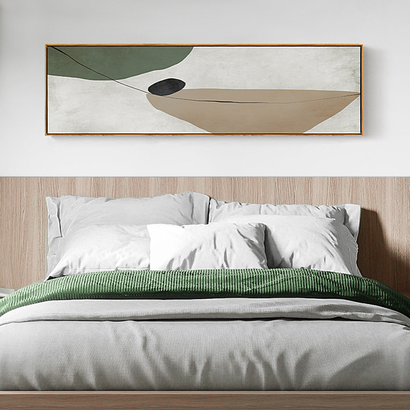 北欧侘寂风酒店卧室装饰画床头墙壁画横幅绿色抽象色块挂画图片